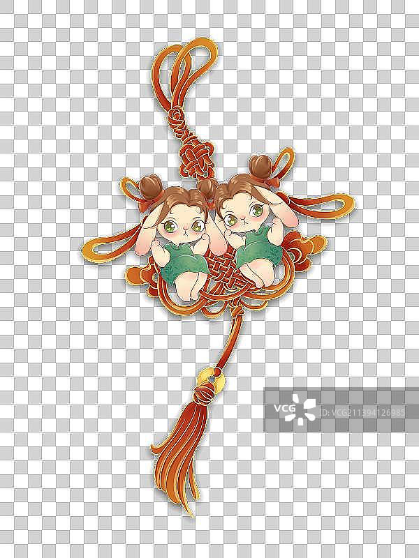 可爱兔子中国结国潮插画元素图片素材