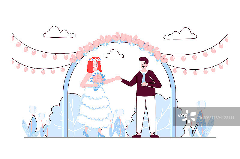 扁平线条设计婚礼仪式概念图片素材