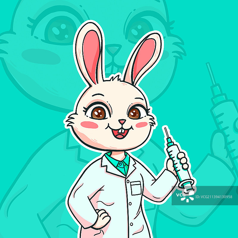 可爱的兔子医生拿着注射器在打针图片素材