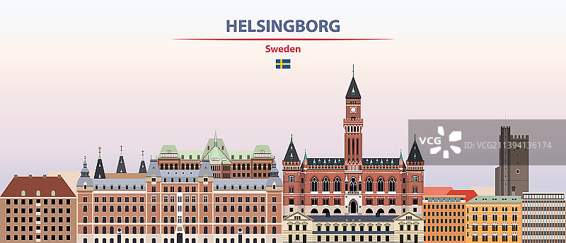 日落天空下的赫尔辛堡城市风光图片素材