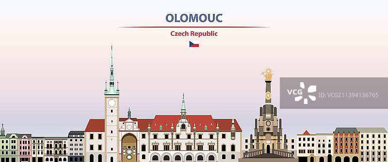 日落天空背景下的奥洛穆克城市风光图片素材