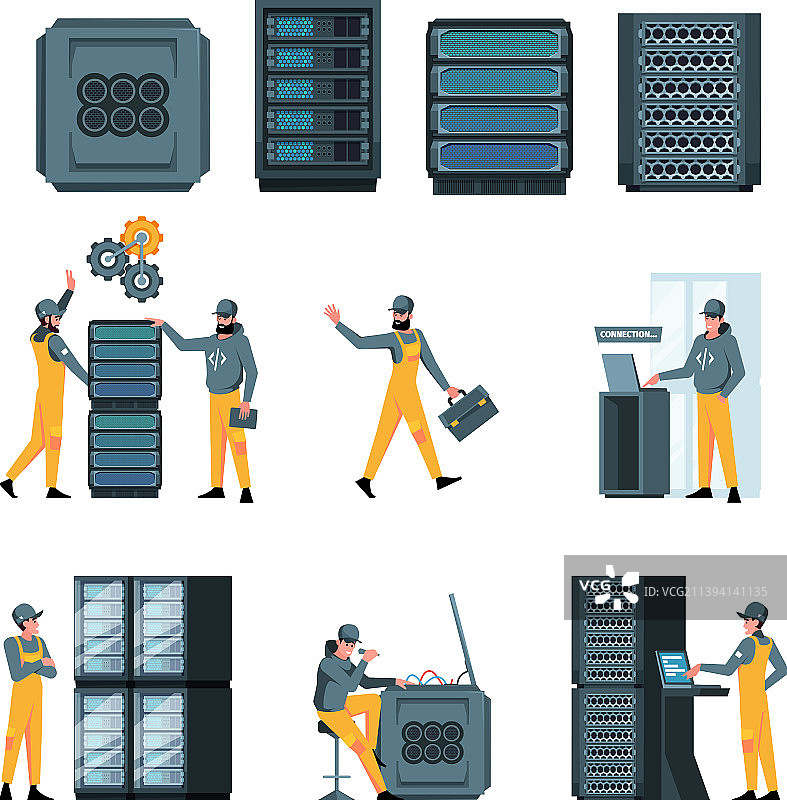 数据中心维修服务器的工人图片素材