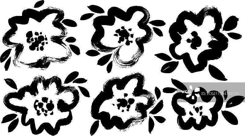 手绘墨水花卉叶子图片素材