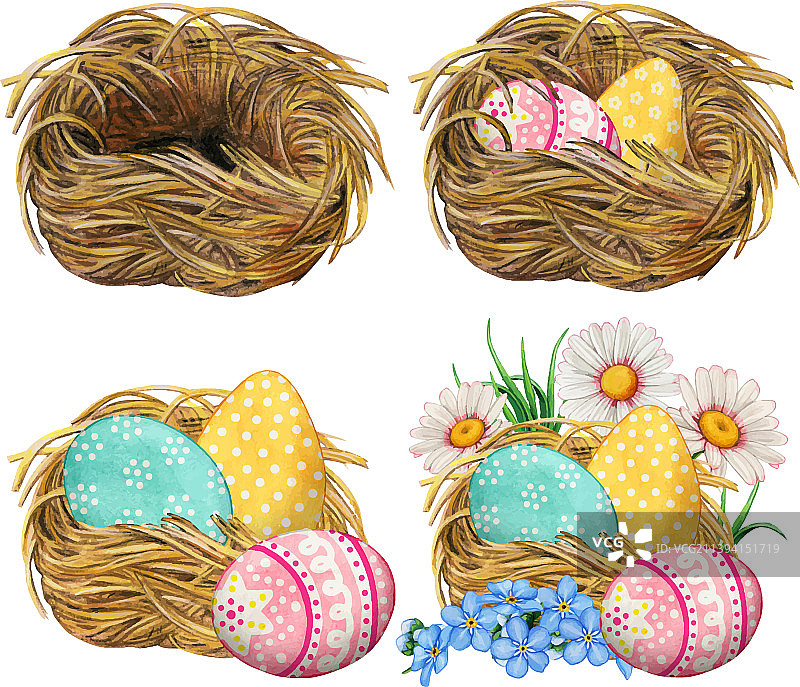 水彩鸟巢合集图片素材