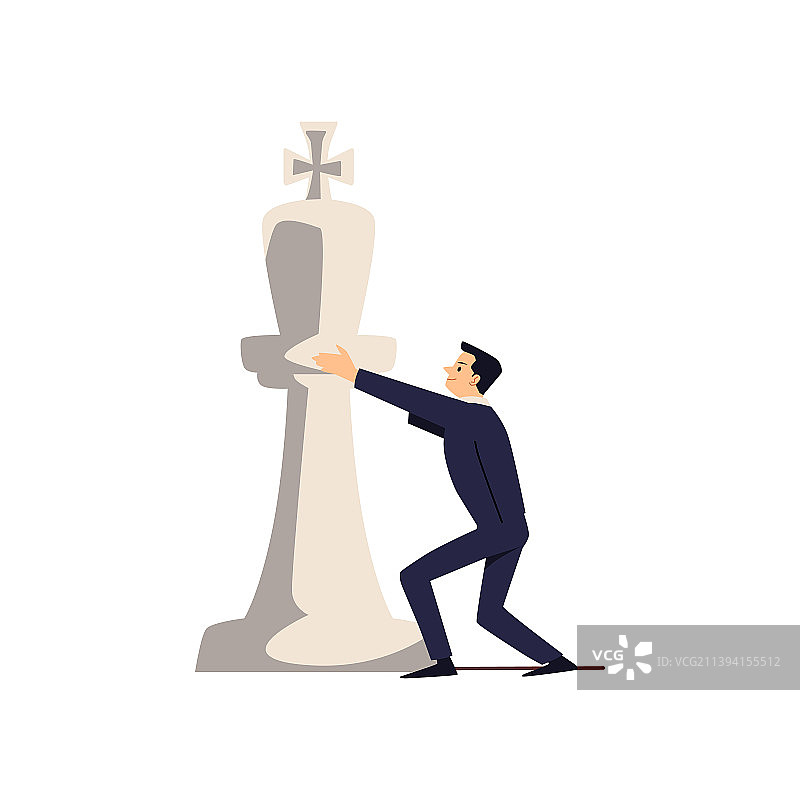 男人手持扁平风格国王棋子图片素材