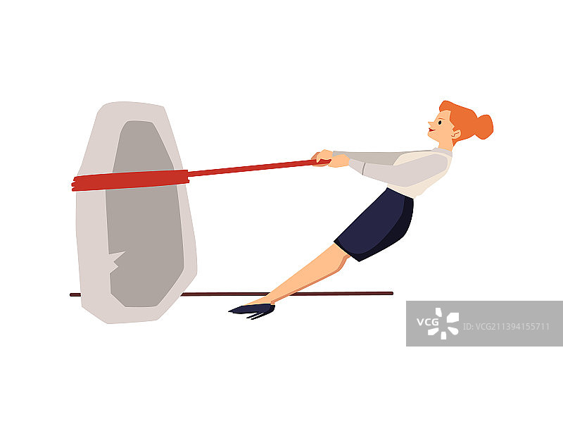 推动石头的年轻女商人图片素材