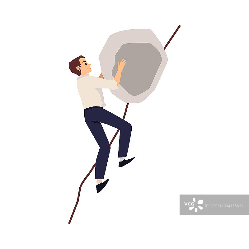 沉重任务概念：商人推动石头扁平化图片素材