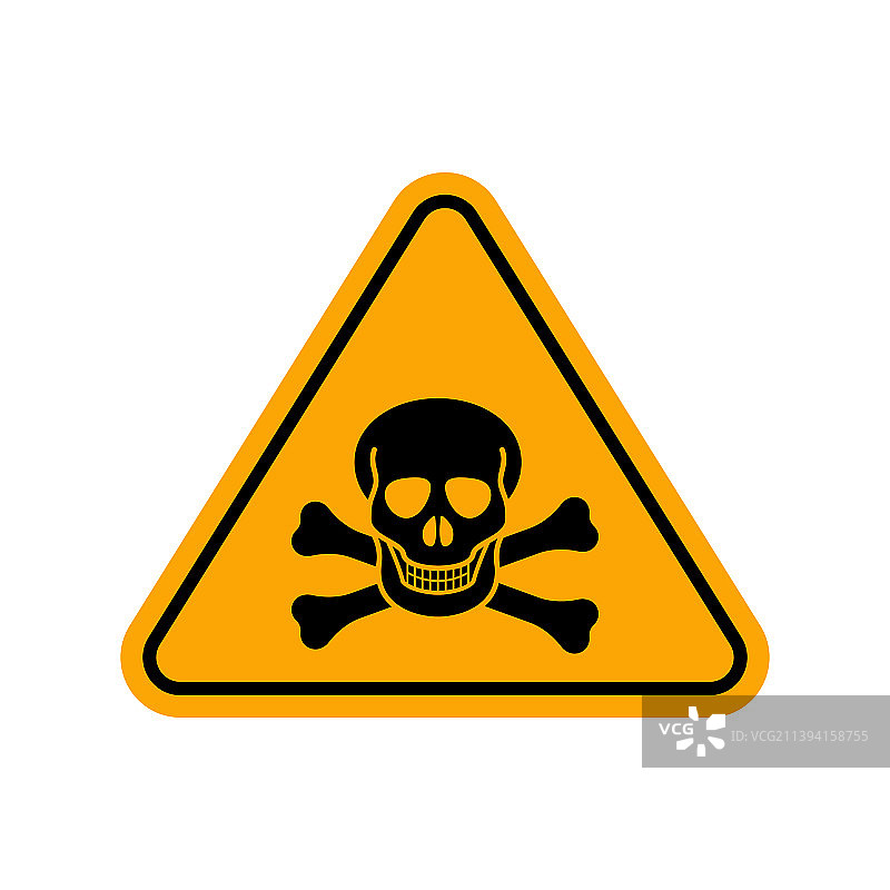 黄色三角形中的骷髅和交叉骨图片素材