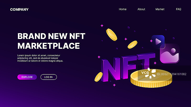 NFT市场紫色引导页图片素材
