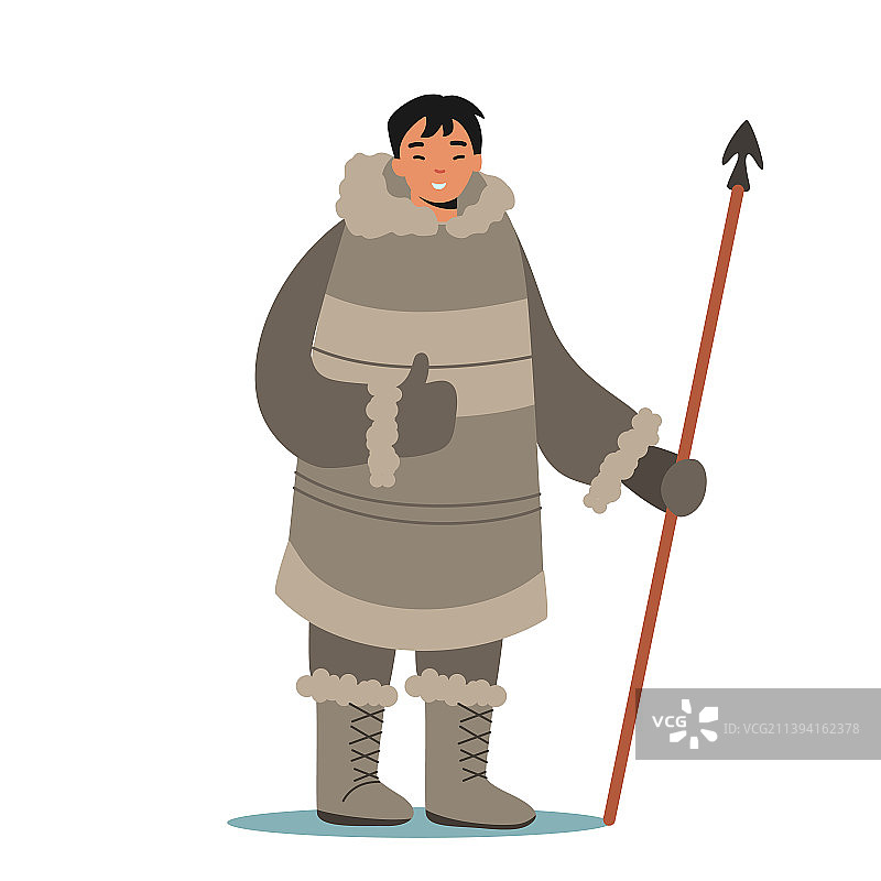 因纽特男人面带笑容手持长矛图片素材