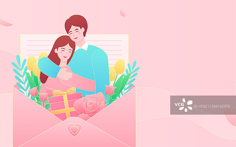 情人节520七夕情侣甜蜜约会矢量插画图片素材