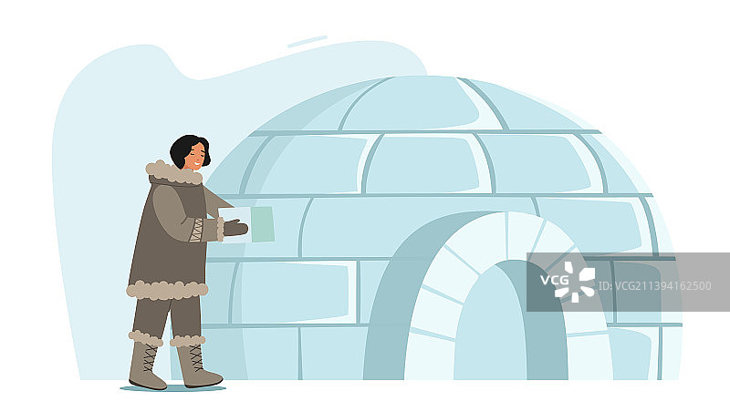 爱斯基摩女性角色建造冰屋图片素材