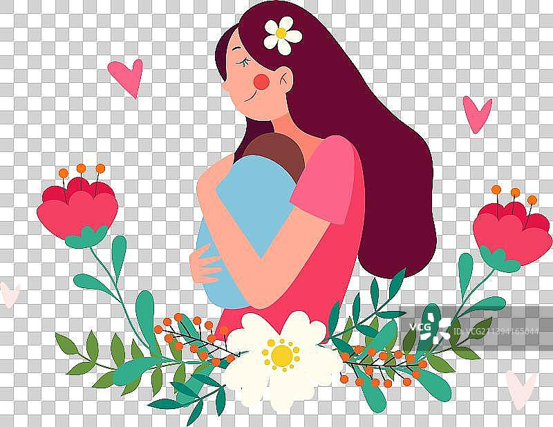 母亲节怀抱小孩插画图片素材