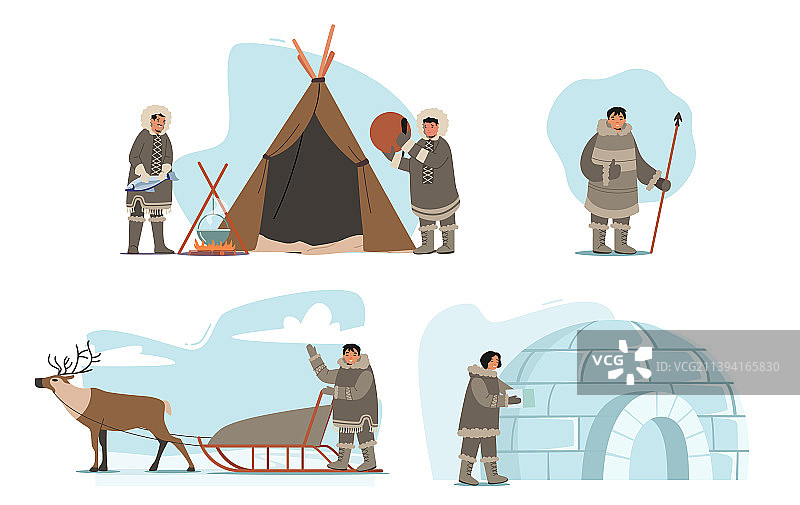 爱斯基摩人生活人物形象套装图片素材