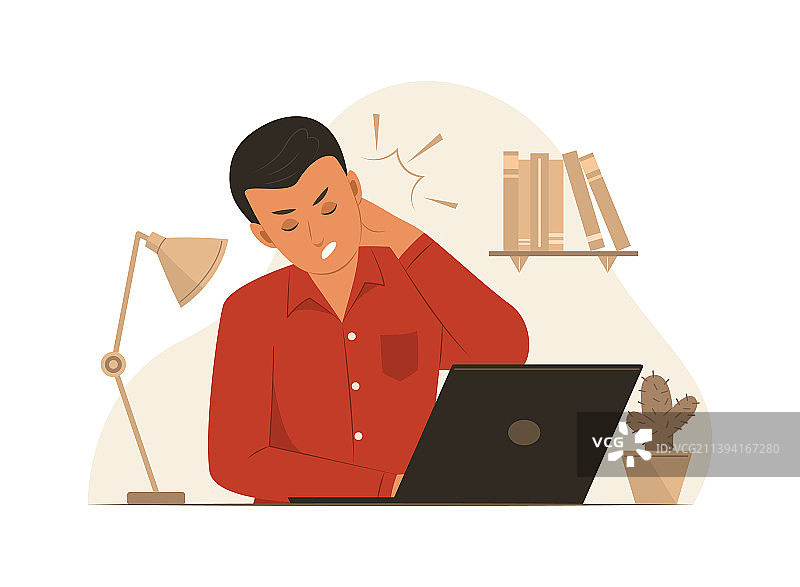 男人工作时感到颈部疼痛图片素材