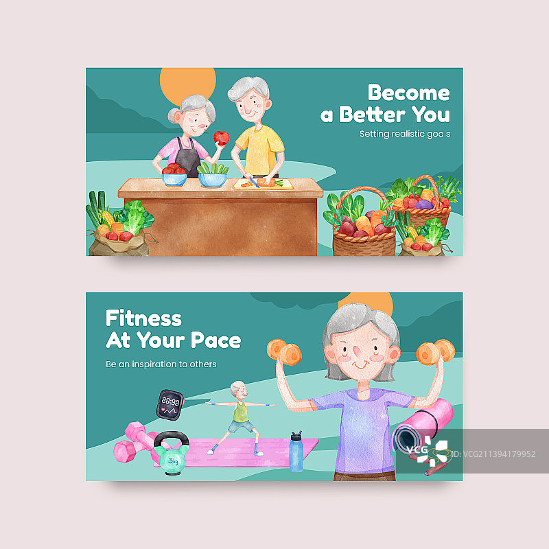 包含老年人健康主题的Twitter模板图片素材
