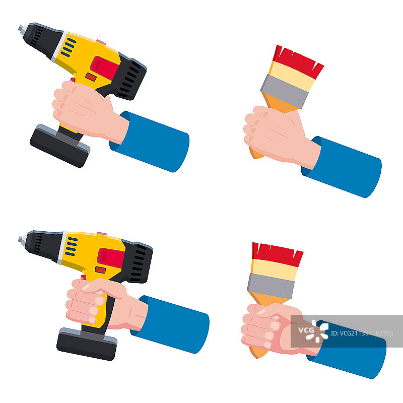 建筑施工工具：刷子、电动螺丝刀图片素材