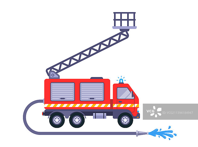 带有梯子和软管的红色消防车图片素材