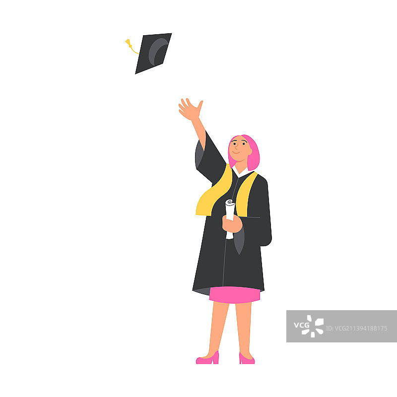 穿着学位服和方帽的女毕业生图片素材