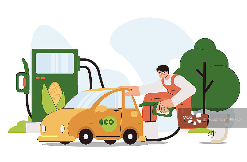 男人用生物燃料给汽车加油图片素材