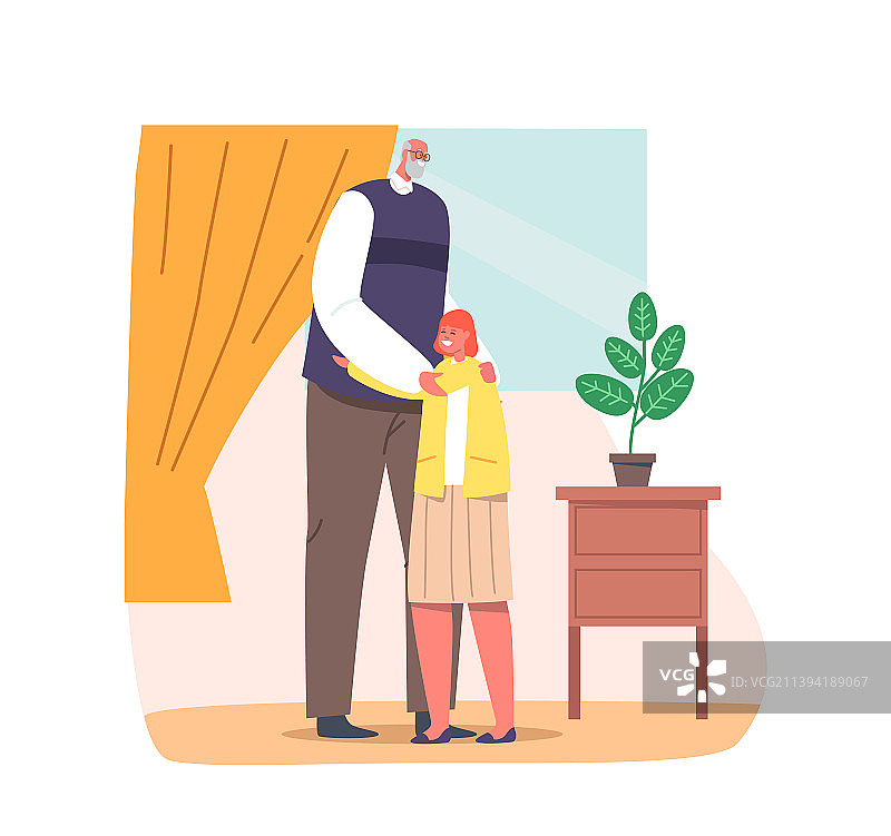 爷爷安慰快乐的孙女图片素材