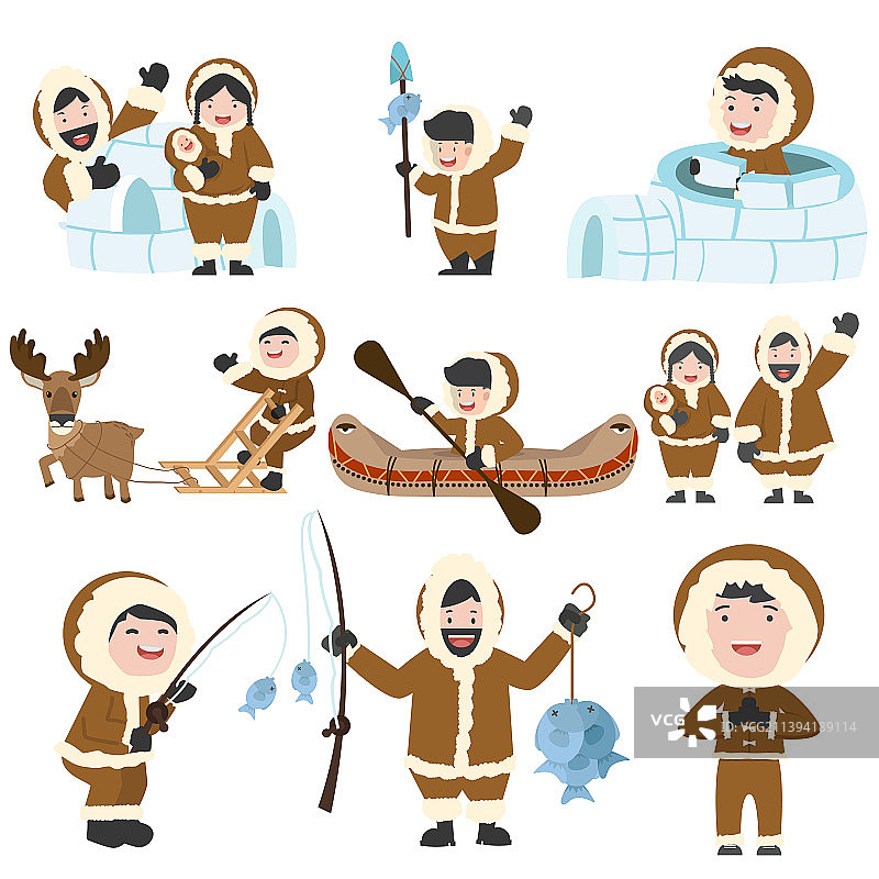 爱斯基摩人家庭卡通人物合集图片素材