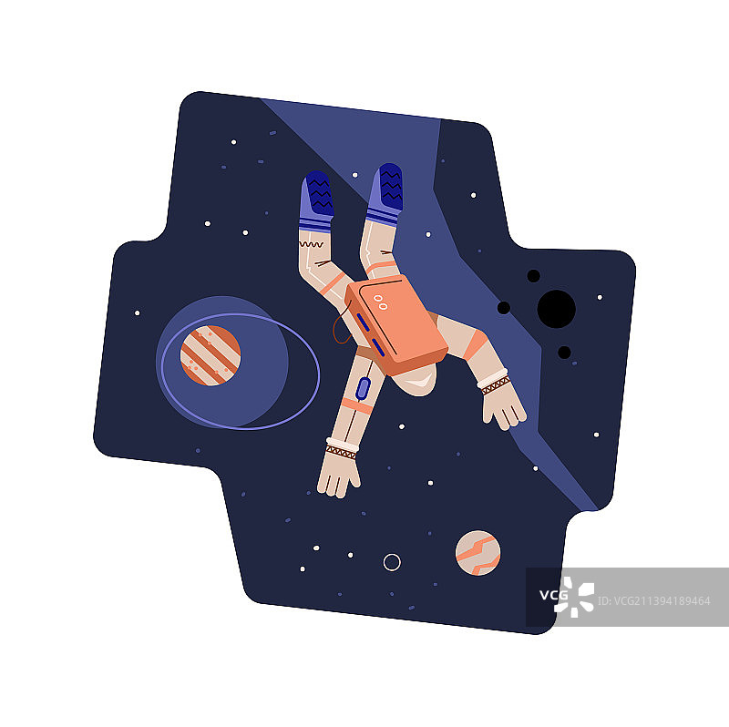 身穿米色宇航服的失重宇航员图片素材