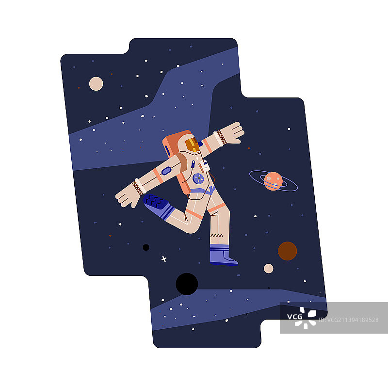 身穿特殊宇航服、携带氧气球的宇航员（扁平风格）图片素材