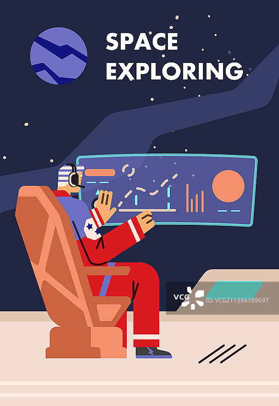 坐在扶手椅上探索的男宇航员图片素材
