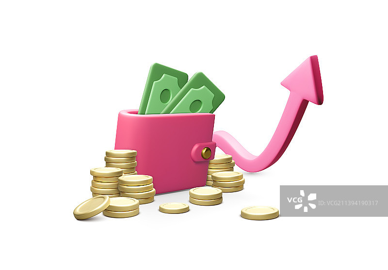3D钱包金钱向上箭头金融元素图片素材
