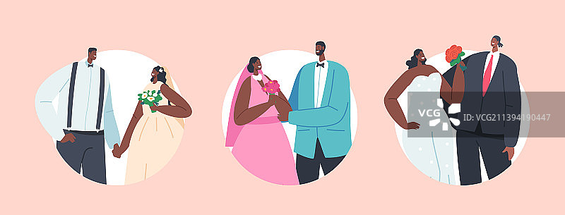 非洲夫妇婚礼圆形图标合集图片素材