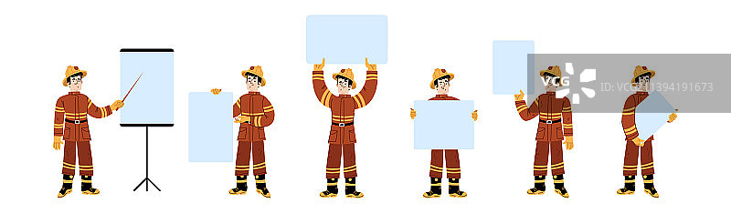 头戴头盔的消防员举着空白banner图片素材