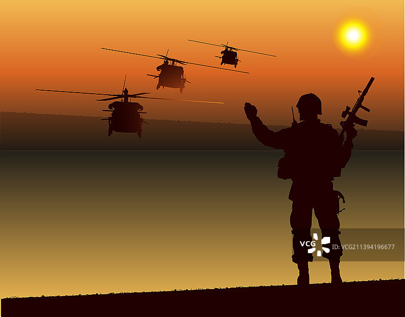 比划直升机的男人轮廓剪影图片素材