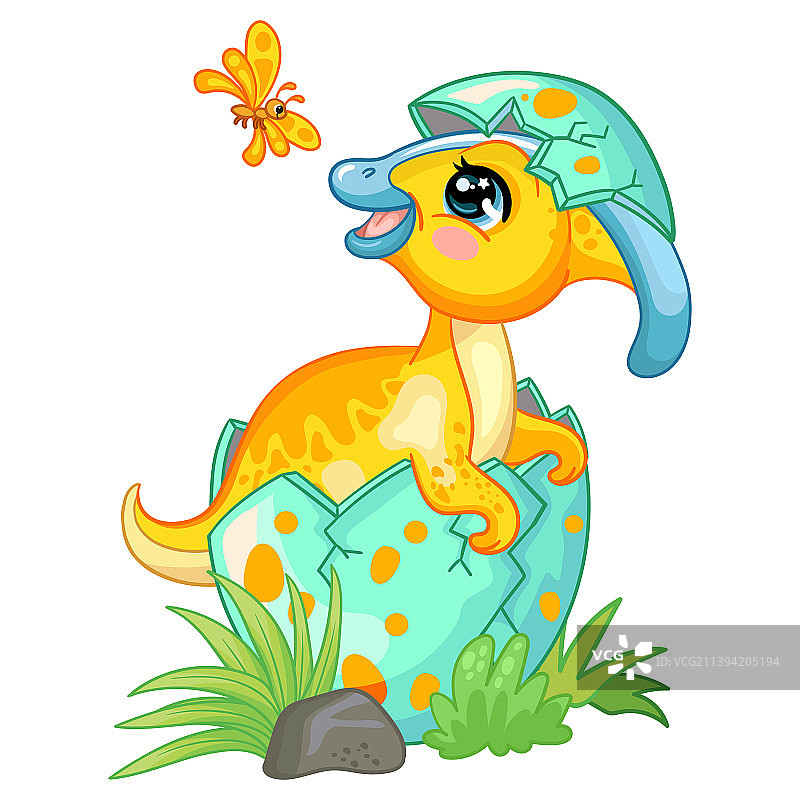 卡通小鸭嘴龙破壳插画图片素材