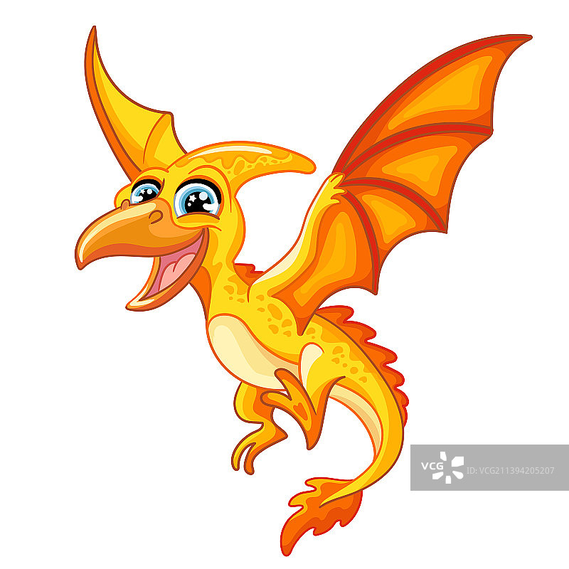 可爱的卡通黄色飞行翼龙图片素材