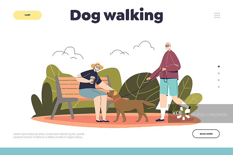 遛狗概念着陆页设计，附老年人元素图片素材