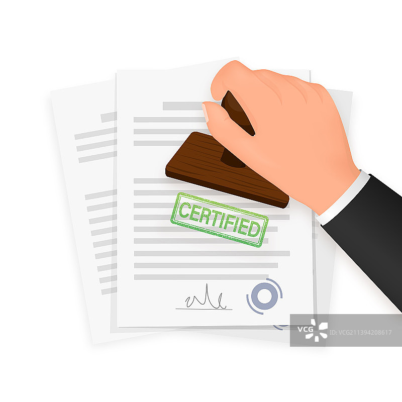 带有绿色认证印章的复古丝带图片素材