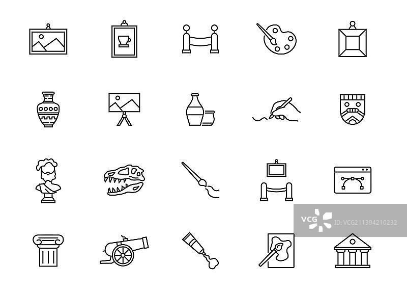 博物馆线性图标集建筑符号图片素材