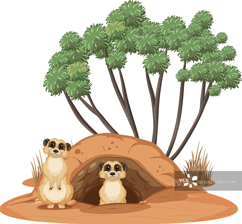 卡通风格的猫鼬和洞穴图片素材