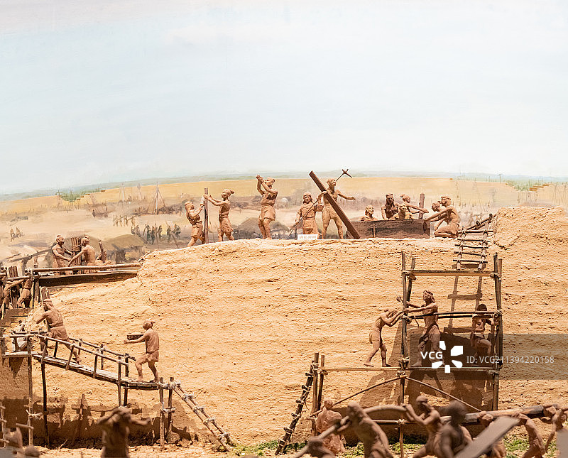 中国古人修筑商城场景图片素材