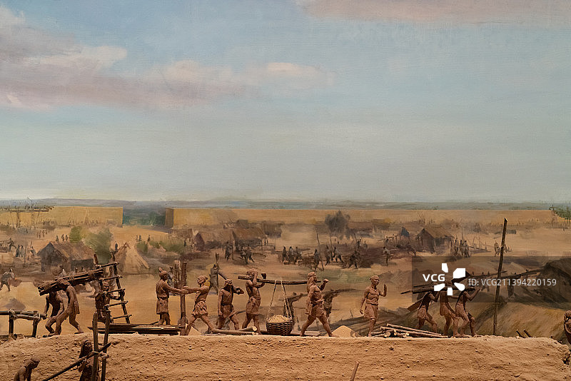 中国古人修筑商城场景图片素材