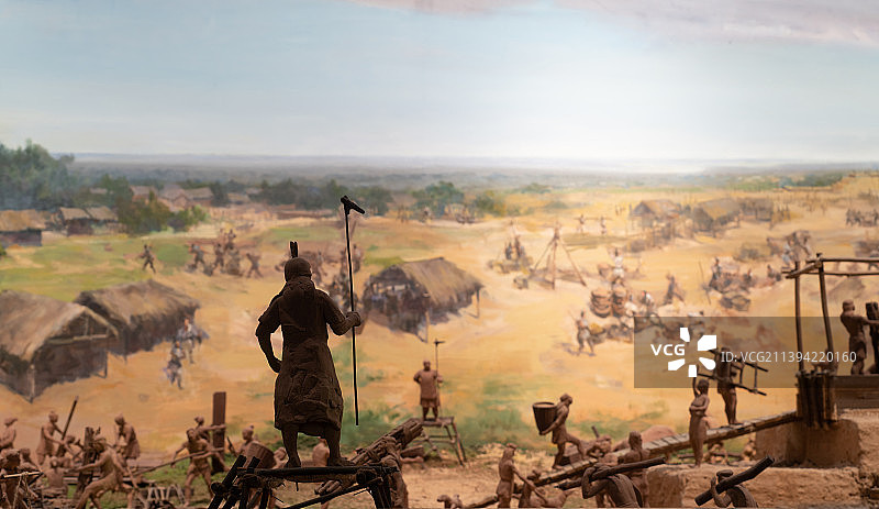 中国古人修筑商城场景图片素材