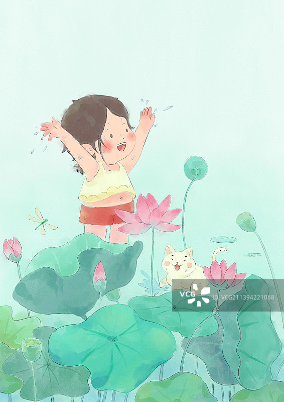 大暑节气/可爱水彩风/夏天真的好热啊~图片素材