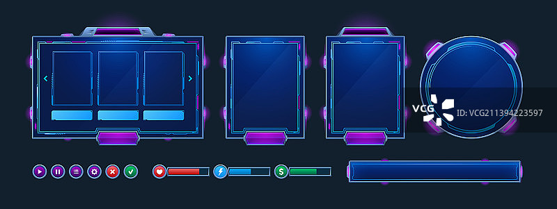 科幻风格游戏框架和按钮图片素材