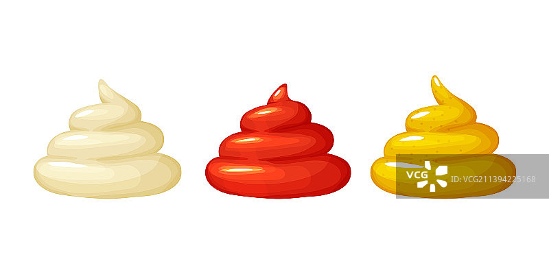 蛋黄酱、番茄酱、芥末酱混合漩涡，白色背景图片素材