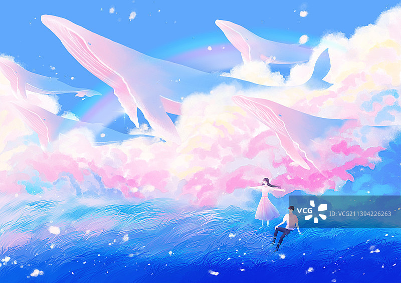 鲸鱼飞向天空，我们张开双手迎接风图片素材