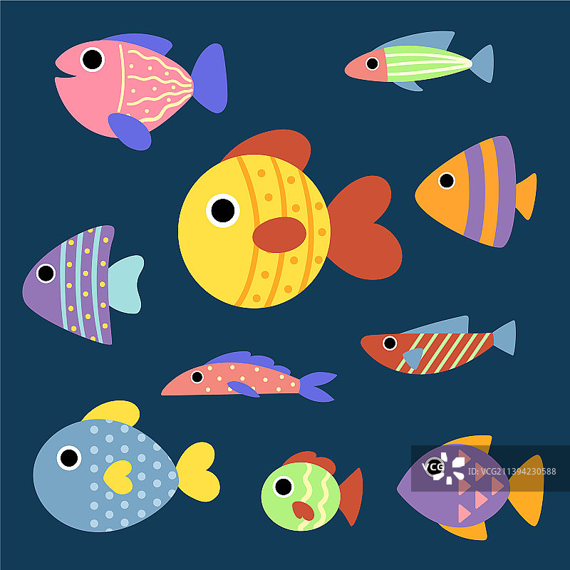 明亮风格化卡通水族箱鱼图片素材
