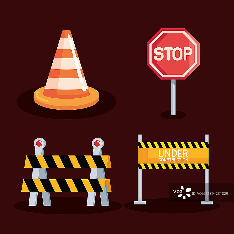 四个施工中图标图片素材