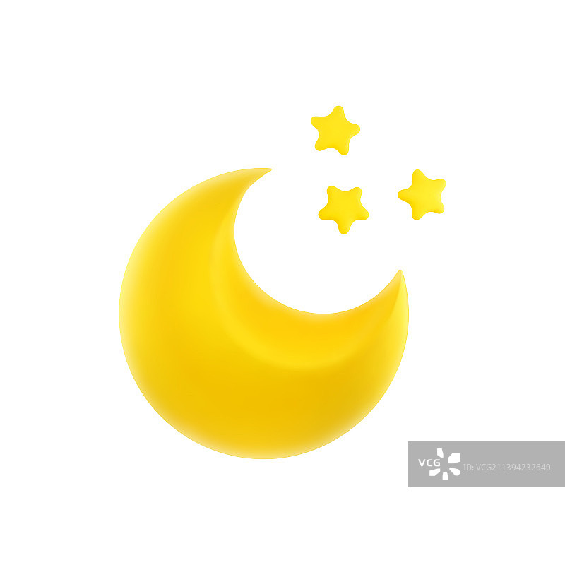 3D卡通晴朗夜晚新月天气图标图片素材