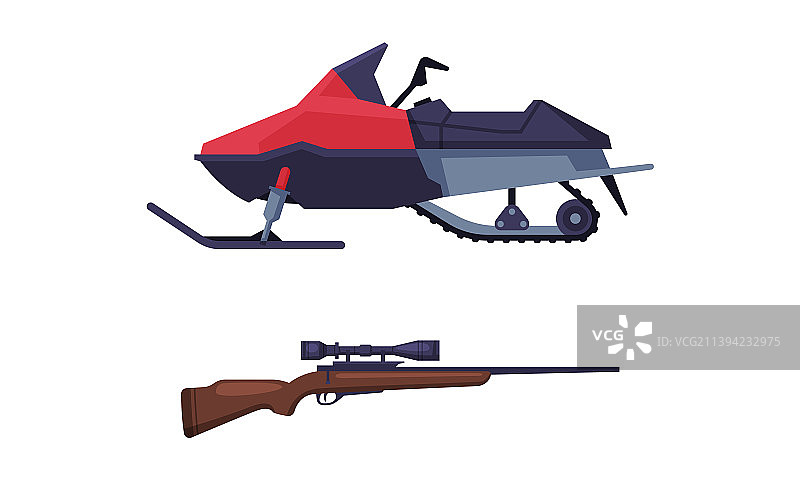 雪地摩托与长步枪狩猎配件图片素材